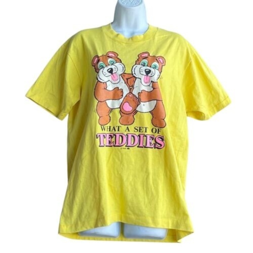 Vtg 1989 R. PAGE What a set of teddies T-Shirt Single Stitch Womens L Yellow